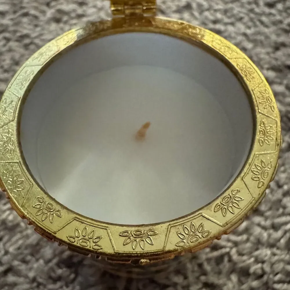 VTG Bombay Company Porcelain Hinged Trinket Box Candle Mother Baby Birds Gold